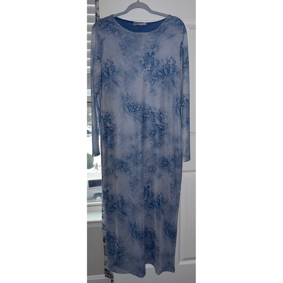 NWT Rita Ora x Primark Womens XL Blue Snakeskin Print Mesh Maxi Dress - Picture 3 of 8